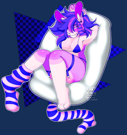 anthro bikini blue_bikini blue_clothing blue_swimwear clothing cross eyelashes female female_anthro footwear fur garter_straps hair inverted_cross inverted_cross_piercing legwear magenta_body multicolored_body multicolored_fur multicolored_hair one_sock pattern_clothing pattern_footwear pattern_legwear pattern_socks pose purple_body socks solo striped_clothing striped_footwear striped_socks stripes swimwear two-piece_swimsuit two_tone_hair planet_kind crystal_(planet_kind) lagomorph leporid mammal rabbit alpha_channel full-length_portrait hi_res pinup portrait