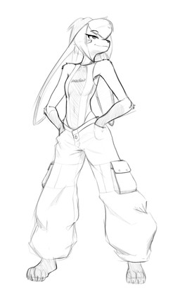 anthro bottomwear clothing female hat headgear headwear oversized_clothing pants solo standing hush_button derby_(mrbuttonboi) lagomorph leporid mammal rabbit absurd_res hi_res monochrome sketch
