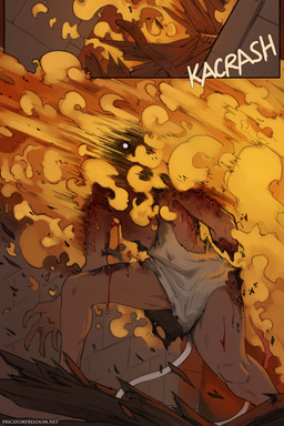 5_fingers barely_visible_nipples blood bodily_fluids breasts burning claws clothed clothing damaged_clothing dark_body dark_skin female fingers fire human_only inside looking_at_viewer missing_arm nipples not_furry one_breast_out onomatopoeia scarf shirt solo sound_effects text topwear white_eyes arbuzbudesh lady_wolf_(arbuzbudesh) demon human mammal 2025 2:3 colored comic digital_drawing_(artwork) digital_media_(artwork) english_text hi_res url