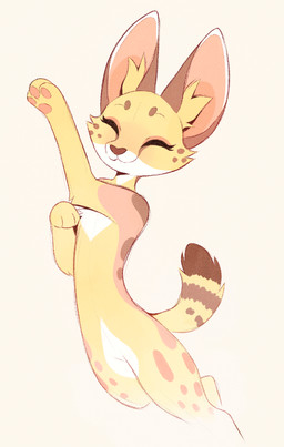 ambiguous_gender anthro biped feet front_view fur nude nude_ambiguous nude_anthro pawpads paws simple_background smile solo spots tail toes aseethe felid feline mammal serval 2026 digital_drawing_(artwork) digital_media_(artwork)