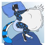 ambiguous_gender anthro bedding belly big_belly big_diaper blanket bloated diaper diaper_disposal digestion_noises eyes_closed huge_belly hyper hyper_belly pillow solo tongue tongue_out vore 3amrabbit felid leopard mammal pantherine