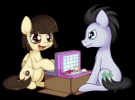 black_hair blue_eyes box brown_eyes brown_hair cardboard container cutie_mark duo female feral hair male simple_background tail transparent_background bukoya battleship_(table_game) friendship_is_magic hasbro my_little_pony wild_fire_(mlp) equid equine horse mammal pony alpha_channel