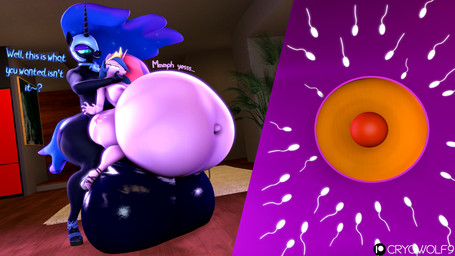 ambiguous_gender animal_genitalia animal_penis anthro balls belly big_balls big_belly big_penis bodily_fluids breasts clothing cum cum_inflation cum_inside duo equine_genitalia equine_penis female footwear genital_fluids genitals gynomorph gynomorph/female high_heels huge_balls huge_belly huge_penis hyper hyper_balls hyper_belly hyper_genitalia hyper_penis impregnation inflation intersex intersex/female nipples nude ovum penile penis platform_footwear platform_heels shoes sperm_cell text cryowolf9 friendship_is_magic hasbro my_little_pony nightmare_moon_(mlp) queen_twilight_(mlp) twilight_sparkle_(mlp) equid equine horse mammal 16:9 3d_(artwork) 4k absurd_res digital_media_(artwork) english_text hi_res source_filmmaker_(artwork) widescreen