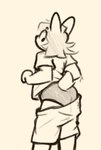 ambiguous_gender anthro bottomwear bottomwear_down clothed clothing pants pants_down partially_clothed simple_background solo tail tan_monochrome underwear white_background goopystem_(artist) kipper_(goopystem) felid feline mammal 2024 digital_drawing_(artwork) digital_media_(artwork) hi_res monochrome sketch male_(lore)