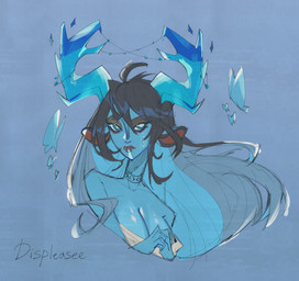 anthro asian asian_clothing blue_body blue_eyes blue_hair breasts brown_hair chinese_clothing chinese_dress claws clothing dress east_asian_clothing female female_anthro hair horn ice ice_horn japanese_clothing kimono kimono_only long_hair solo displeasee_artist arthropod bovid butterfly caprine caprine_demon demon goat_demon horned_humanoid humanoid insect lepidopteran mammal absurd_res hi_res