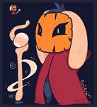 anthro blue_border border cape cape_only clothing female floppy_ears fluffy food fruit magic mask mostly_nude plant pumpkin pumpkin_mask solo staff weapon anidra settlemoon fan_character squash_(character) mammal unknown_species digital_media_(artwork) low_res pixel_(artwork)