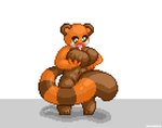 anthro big_breasts big_tail bodily_fluids breasts brown_body brown_ears brown_fur brown_paws brown_tail featureless_breasts female fur huge_breasts markings multicolored_body multicolored_fur nude open_mouth orange_body orange_ears orange_tail ring_(marking) ringed_tail saliva saliva_on_tongue shadow simple_background solo striped_markings striped_tail stripes tail tail_markings thick_tail thick_thighs tongue tongue_out white_body white_fur wide_hips psychpsyo fish_(psychpsyo) ailurid mammal red_panda 2019 2020 digital_media_(artwork) pixel_(artwork)