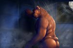 anthro butt light male moon moonlight neutral_expression night nude pensive short_tail shower solo steam tail thinking thoughtful_expression tile tile_wall wall_(structure) water wet window berngruff benny_(bennyafterdark) bear mammal absurd_res hi_res