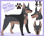 2016 aliasing ambiguous_gender anthro border brown_body brown_eyes brown_fur brown_inner_ear brown_nose canid canine canis chibi cropped_ears digital_drawing_(artwork) digital_media_(artwork) digitigrade dobermann docked_tail domestic_dog dot_eyes english_text featureless_crotch female_symbol feral feral_focus flat_colors footprint fur gender_symbol grey_body grey_fur handwritten_text looking_at_viewer male_symbol mammal microsoft_paint_(artwork) model_sheet multiple_forms open_mouth pawprint paws pink_tongue pinscher purple_background purple_border purple_text sebdoggo short_tail simple_background snout solo standing symbol tail text tongue tongue_out