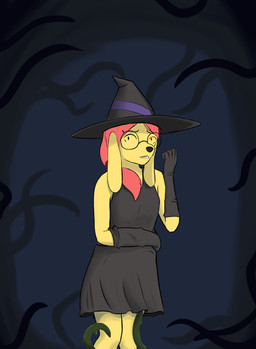 bottomwear clothing eyewear femboy feminine glasses gloves handwear hat headgear headwear holidays magic_user male skirt tentacles tentacles_around_legs witch witch_costume witch_hat denmander uglycoal halloween canid canine mammal absurd_res hi_res