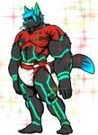 anthro biped clean_diaper clothed clothing diaper fur hair male muscular muscular_anthro muscular_male shirt simple_background solo standing topwear wearing_diaper lundo cypher_(diaperedglowwolf) canid canine canis mammal wolf 2018 digital_drawing_(artwork) digital_media_(artwork) hi_res