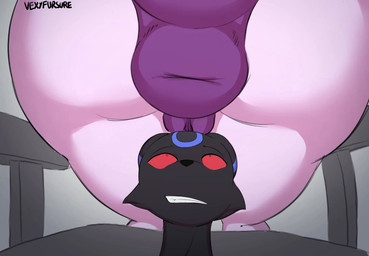 ambiguous_gender anal anal_vore anthro anus big_anus big_butt butt chair close-up duo eyes_closed female furniture genitals head_in_ass head_insertion huge_anus huge_butt looking_up on_chair open_mouth puffy_anus red_sclera shocked short_animation simple_background sitting sitting_on_another sitting_on_chair tail vore vulva vexyfursure nintendo pokemon eeveelution generation_1_pokemon generation_2_pokemon legendary_pokemon mewtwo pokemon_(species) umbreon 2d_animation animated frame_by_frame hi_res no_sound short_playtime video