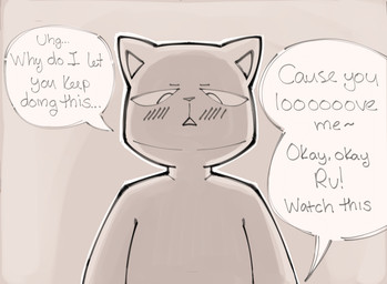 anthro blush blush_lines dialogue duo exclamation_point front_view fur half-closed_eyes looking_at_another love low-angle_view male narrowed_eyes offscreen_character offscreen_male speech_bubble standing text sushiamazing working_buddies! kuehiko_roshihara tapio_chatarozawa domestic_cat felid feline felis mammal 2025 absurd_res comic digital_media_(artwork) english_text hi_res monochrome