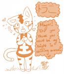 anthro blush clothing female grass heart_symbol open_mouth plant solo standing text topwear lacgl requestfaeg animal_crossing nintendo tabby_(animal_crossing) domestic_cat felid feline felis mammal tabby_cat english_text japanese_text monochrome translated