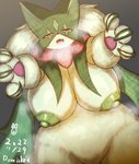 anthro areola big_breasts breasts claws female green_areola green_nipples huge_breasts looking_at_viewer narrowed_eyes nipples nude open_mouth overweight red_eyes solo domiskebet nintendo pokemon generation_9_pokemon meowscarada pokemon_(species) absurd_res hi_res