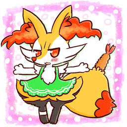 ambiguous_anthro ambiguous_gender anthro biped blush clothed clothed_anthro clothing digitigrade dipstick_tail dress food front_view green_clothing green_dress looking_at_viewer markings object_in_tail open_:3 open_mouth shrimp_(food) solo standing tail tail_markings annyui0611 nintendo pokemon braixen canid generation_6_pokemon mammal pokemon_(species) 1:1 2021 cel_shading colored digital_drawing_(artwork) digital_media_(artwork) full-length_portrait hi_res japanese_description portrait shaded translated_description