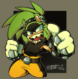 anthro belt biped black_bottomwear black_clothing black_nose black_pants black_shirt black_topwear blue_eyes bottomwear bracelet clothed clothed_anthro clothed_female clothing female female_anthro front_view gloves green_ears green_hair hair handwear jewelry looking_at_viewer looking_forward multicolored_bottomwear multicolored_clothing open_mouth outstretched_arm pants ponytail ring sharp_teeth shirt silver_ring simple_background sleeveless_shirt solo studded_bracelet studded_jewelry studs teeth tongue topwear two_tone_bottomwear two_tone_clothing two_tone_pants white_clothing white_gloves white_handwear yellow_bottomwear yellow_clothing yellow_pants pkettles idw_publishing sega sonic_the_hedgehog_(comics) sonic_the_hedgehog_(idw) sonic_the_hedgehog_(series) surge_the_tenrec afrosoricid mammal tenrec 2022 digital_media_(artwork) hi_res portrait signature three-quarter_portrait