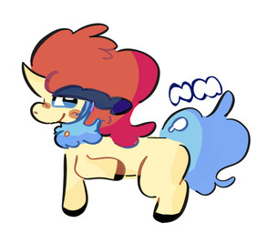 ambiguous_gender blue_body blue_fur feral fur hair quadruped red_hair simple_background solo text white_background yellow_body nm nintendo pokemon equid equine generation_5_pokemon horse keldeo keldeo_(ordinary_form) legendary_pokemon mammal pokemon_(species) artist_name hi_res signature