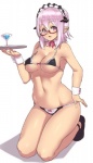 bare_shoulders big_breasts bikini black_bikini black_clothing black_swimwear breasts cleavage clothed clothing cuff_(restraint) eyewear female glasses hair hair_between_eyes horn humanoid_pointy_ears kneeling looking_at_viewer maid_headdress maid_uniform navel not_furry open_mouth purple_eyes purple_hair red-framed_eyewear restraints seiza semi-rimless_eyewear shirt_collar short_hair simple_background sitting solo string_bikini swimwear tray two-piece_swimsuit under-rim_eyewear uniform white_background wrist_cuffs houtengeki demon_maid_(houtengeki) demon demon_humanoid horned_humanoid humanoid full-length_portrait portrait