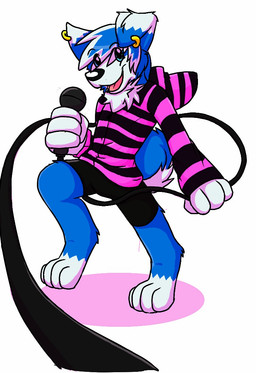 anthro biped black_bottomwear black_clothing black_nose black_shorts blue_body blue_ears blue_eyes blue_fur blue_hair bottomwear chest_tuft clothing countershading digitigrade dipstick_ears dipstick_tail ear_markings ear_piercing ear_ring electronics eye_through_hair floppy_ears fur hair hoodie looking_at_viewer male markings microphone multicolored_body multicolored_ears multicolored_fur multicolored_hair open_mouth piercing pink_tongue ring_piercing shadow shorts solo tail tail_markings tongue topwear translucent translucent_hair tuft two_tone_body two_tone_ears two_tone_fur two_tone_hair white_body white_ears white_fur white_hair gaokun soradezwolfox gao_(gaokun) border_collie canid canine canis collie domestic_dog herding_dog hybrid mammal nordic_sled_dog pastoral_dog samoyed sheepdog spitz 2015