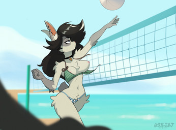 5_fingers anthro areola beach bikini bikini_bottom bikini_top biped black_hair blue_eyes breasts choker clothed clothed_anthro clothed_female clothing cloud day ear_piercing exposed_breasts female female_anthro fingers front_view fur hair inner_ear_fluff jewelry navel necklace nipples one_breast_out outside piercing sand sea sky solo standing swimwear tail tuft two-piece_swimsuit wardrobe_malfunction water white_body white_fur white_tail askart lagomorph mammal 2025 digital_drawing_(artwork) digital_media_(artwork) hi_res portrait three-quarter_portrait