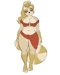 anthro big_breasts blonde_hair bottomwear breasts cleavage clothed clothing female hair looking_at_viewer smile solo thick_thighs blackbetty franciene_(tango's_family) mammal procyonid raccoon 4:5 hi_res