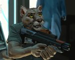 2017 5:4 anthro cougar felid feline gun holding_gun holding_object holding_ranged_weapon holding_weapon looking_up male mammal muscular open_mouth ranged_weapon rolled_up_sleeves semi-automatic shotgun solo swish teeth the_expanse trigger_discipline weapon whiskers yellow_eyes