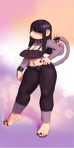 5_fingers 5_toes accessory alternative_fashion anthro bangs barefoot belt black_hair black_nails bracelet camisole chibi clothed clothing collar colored_nails contrapposto crop_top digit_ring feet female fingers fur furgonomics goth hair hand_on_hip jewelry midriff nails navel plantigrade pointy_breasts purple_body purple_eyes purple_fur raised_heel ring shirt simple_background solo spiked_collar spiked_tailband spikes standing studded_belt studded_bracelet studded_jewelry studs style_emulation tail tail_accessory tailband toe_ring toes topwear redustheriotact beth_(redustheriotact) haplorhine mammal monkey primate 2025 hi_res