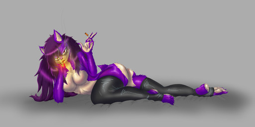 anthro clothing eye_bags fangs feet female hair legwear long_hair lying multicolored_body on_side purple_body purple_hair red_hair smoking solo stirrup_legwear teeth thigh_highs two_tone_body alcoholictails dic_entertainment sega sonic_the_hedgehog_(series) sonic_underground tamers12345's_sonic_underground queen_aleena_hedgehog eulipotyphlan european_hedgehog hedgehog mammal absurd_res hi_res