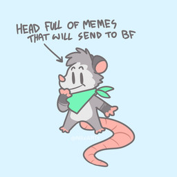 anthro blue_background cheek_tuft chibi dot_eyes facial_tuft fur grey_body grey_fur humor kerchief male multicolored_body multicolored_fur neckerchief neckwear pink_body pink_skin simple_background simple_eyes smile solo text tuft two_tone_body two_tone_fur wide_eyed xing1 roy_(xing1) american_opossum mammal marsupial virginia_opossum 1:1 absurd_res english_text hi_res