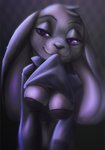 anthro breasts clothed clothing clothing_lift female fur grey_body grey_fur head_tuft purple_eyes shirt shirt_lift solo topwear tuft rin_tyan disney zootopia judy_hopps lagomorph leporid mammal rabbit 2020 digital_media_(artwork) hi_res shaded