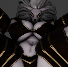 anthro bedroom_eyes big_breasts breasts clothed clothing crossgender female fur hair huge_thighs looking_at_viewer looking_pleasured muscular narrowed_eyes open_mouth seductive simple_background solo thick_thighs topwear wide_hips anaroth da.nilkaz_(modeler) elden_ring fromsoftware mythology maliketh_(elden_ring) canid canine canis mammal mythological_canine mythological_creature werecanid werecanine werecreature werewolf wolf 3d_(artwork) digital_media_(artwork) hi_res