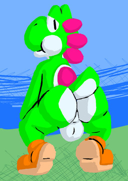 anthro balls big_balls big_butt butt clothing footwear footwear_only genitals green_body looking_at_viewer looking_back looking_back_at_viewer male mostly_nude multicolored_body non-mammal_balls nude rear_view shell shoes shoes_only smile solo two_tone_body white_body dakota64 mario_bros nintendo green_yoshi yoshi archived_source