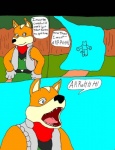 anthro base_two_layout blockage_(layout) borderless_panel canid canine comic compression_artifacts dialogue digital_media_(artwork) english_text fox fox_mccloud general_scales horizontal_blockage lust_penis male mammal microsoft_paint_(artwork) nintendo raver_roo solo species_transformation star_fox text three_frame_image transformation two_row_layout