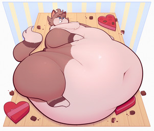 belly big_belly brown_body brown_fur feral fur holidays huge_belly obese overweight solo thick_thighs ridiculouscake valentine's_day ambrosia_(ridiculouscake) domestic_cat felid feline felis mammal 2026 absurd_res hi_res