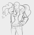 bald cutie_mark duo eyelashes eyes_closed female feral hands_on_hips hands_on_own_hips long_mane long_tail male sleeping smile sound_effects tail vowelless vowelless_sound_effect zzz ather_os friendship_is_magic hasbro my_little_pony anon pinkie_pie_(mlp) earth_pony equid equine horse human mammal pony 2024 absurd_res black_and_white hi_res monochrome sketch