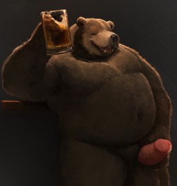 alcohol alcohol_consumption anthro armpit_hair balls beard beer beverage bodily_fluids body_hair drinking erection facial_hair genital_fluids genitals glans humanoid_genitalia humanoid_penis male navel nude overweight penis precum smile solo bezdomny bear brown_bear grizzly_bear mammal ursine absurd_res digital_media_(artwork) digital_painting_(artwork) hi_res painting_(artwork)