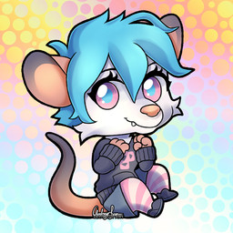 ambiguous_gender anthro big_ears blue_hair bottomwear chibi clothed clothing fur hair heterochromia hoodie legwear lip_fang long_tail looking_at_viewer multicolored_eyes round_ears shorts simple_background solo tail thigh_highs topwear white_body white_fur seosaurart tekthescot seosaur tek_(tekthescot) american_opossum mammal marsupial virginia_opossum 1:1 digital_media_(artwork) hi_res signature watermark nonbinary_(lore)