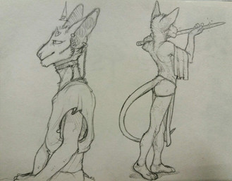 anthro bottomwear cheek_tuft clothed clothing collar ear_piercing ear_ring facial_tuft holding_melee_weapon holding_object holding_sword holding_weapon loincloth male melee_weapon mouth_closed neck_tuft piercing ring_piercing solo standing sword topless topwear tuft weapon 0ct0m0n0 felid mammal monochrome sketch traditional_media_(artwork)