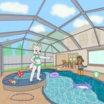 anthro backyard bikini clothed clothing duo female florida male male/female outside swimming_pool swimwear two-piece_swimsuit young young_anthro swooner abby_(cobalt_snow) tteyuu canid canine canis dobermann domestic_dog mammal pinscher wolf 1:1 hi_res