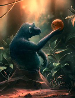 coconut day detailed_background drupe_(fruit) feral food fruit grass outside plant rock solo aquasixio haplorhine mammal monkey primate digital_media_(artwork) hi_res