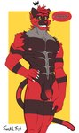 abs anthro biceps bodily_fluids dialogue genital_fluids male muscular muscular_male nude pecs precum solo speech_bubble sweat text franklfoot nintendo pokemon dylan_(zourik) generation_7_pokemon incineroar pokemon_(species) english_text hi_res