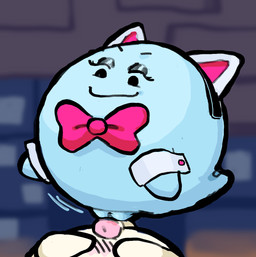 black_eyebrows black_eyes blue_body blush blush_lines bow_tie closed_smile duo eyebrows eyelashes fake_cat_ears fake_ears featureless_hands female genitals ghost_tail male male/female motion_lines mouth_closed noseless penis penis_rubbing pink_bow_tie plump_labia rubbing smile vulva vulva_rubbing white_body calicoddle mario_bros nintendo paper_mario paper_mario:_the_thousand_year_door lahla_(mario) boo_(mario) ghost spirit waddling_head