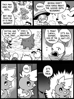 7_panel_comic ambiguous_gender beak biped black_eyes black_nose black_text bodily_fluids dialogue ellipsis exclamation_point eyebrows eyes_closed feral fur grass group hands_behind_head leaf leaf_arms looking_at_another mouth_closed open_mouth outside plant quadruped question question_mark sharp_teeth shell speech_bubble standing sweat sweatdrop tail talking_to_another teeth text tongue turtle_shell white_sclera wings flavia-elric nintendo pokemon pokemon_mystery_dungeon spike_chunsoft bayani_(yapc) reina_(yapc) bellsprout corphish generation_1_pokemon generation_2_pokemon generation_3_pokemon gengar humanoid jumpluff kecleon lombre machop mankey persian_(pokemon) pokemon_(species) snubbull squirtle torchic 2025 3:4 comic english_text monochrome