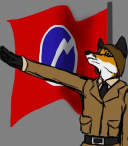 anthro fascism flag grey_background male nazi politics simple_background solo unknown_artist british_union_of_fascists canid canine fox mammal low_res source_request