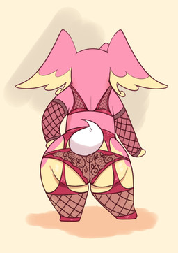 anthro big_butt butt clothing female fishnet_clothing fishnet_stockings fur lingerie pink_body pink_fur pokemorph solo thick_thighs underwear wide_hips goopyarts nintendo pokemon remi_(goopyarts) audino generation_5_pokemon pokemon_(species) hi_res