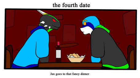 alcohol anthro beverage bread click clothing date duo food hoodie love male male/male restaurant text topwear wine punkfruit amorous microsoft the_elder_scrolls jax_(amorous) amphibian argonian dyeing_dart_frog frog poison_dart_frog scalie 16:9 english_text widescreen