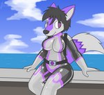 anthro bodysuit clothing crossgender female fur latex latex_clothing latex_skinsuit purple_body purple_eyes purple_fur rubber_clothing scuba scuba_suit sea skinsuit solo tight_clothing water wetsuit silvrsterlng shard_glacia canid canine fox mammal