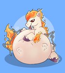 abdominal_bulge belly_lick feral fire flaming_hair flaming_tail fur hooves licking male pseudo_hair solo tail tongue tongue_out vore white_body white_fur martovskii nintendo pokemon equid equine generation_1_pokemon horse mammal pokemon_(species) ponyta hi_res