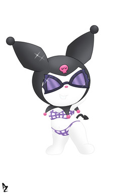 anthro bikini chibi clothing eyewear female glasses solo spade_tail swimwear tail two-piece_swimsuit alexzozaya onegai_my_melody sanrio kuromi demon lagomorph leporid mammal rabbit 2:3 absurd_res hi_res